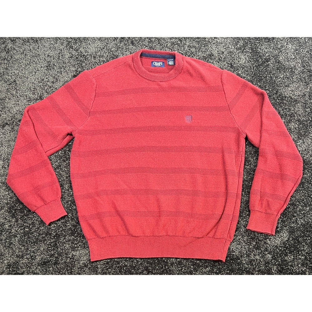 Chaps Men's XL Red Striped Crew Neck Long Sleeve Pullover Sweater